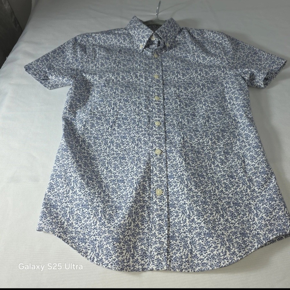 Abercrombie & Fitch Mens Blue/white Button Down Shirt Short Sleeve Super Slim S
